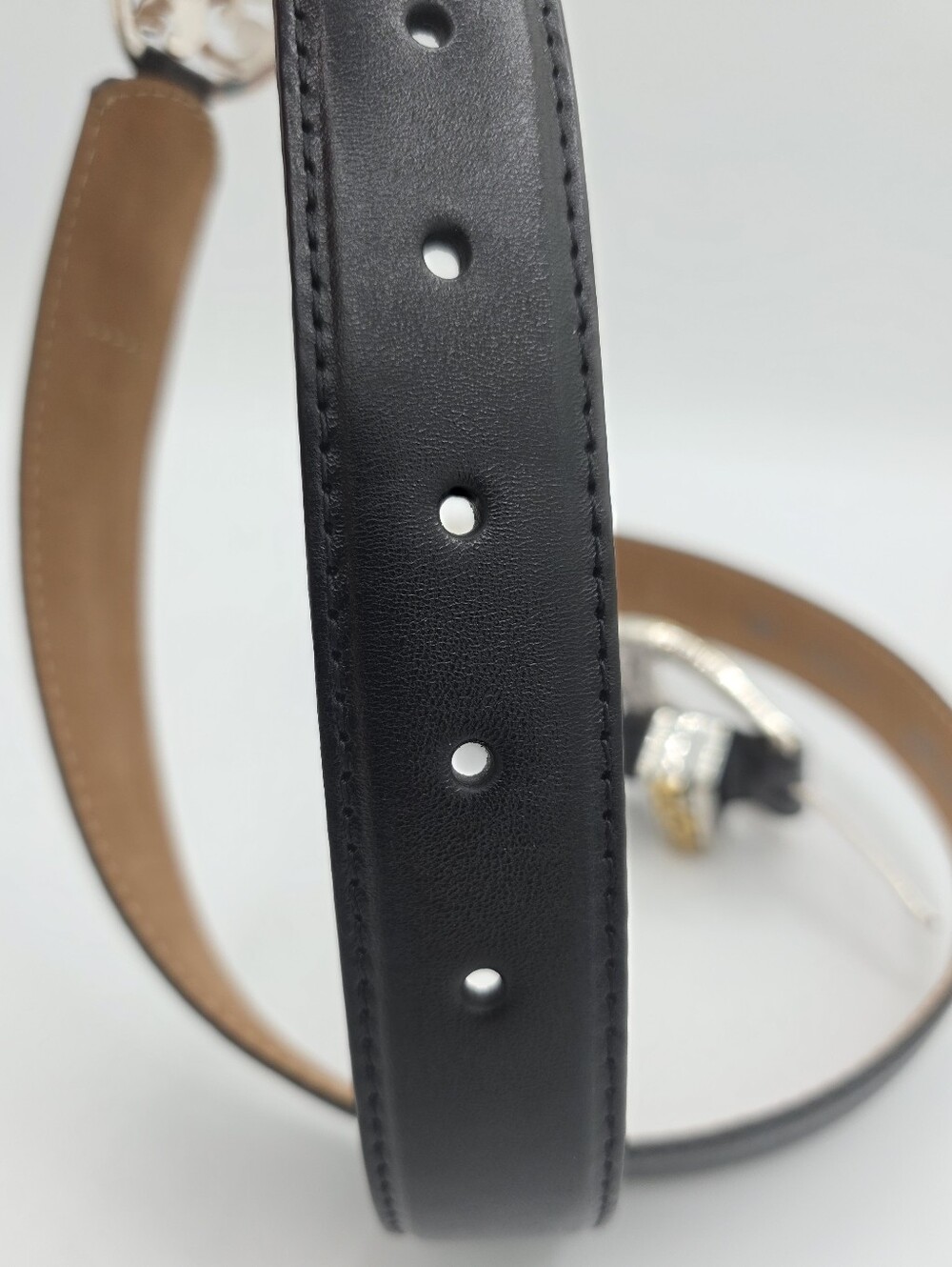 Brighton B60293 Black Leather Belt Retired Two Tone Scroll Buckle Size 38 - Picture 8 of 11